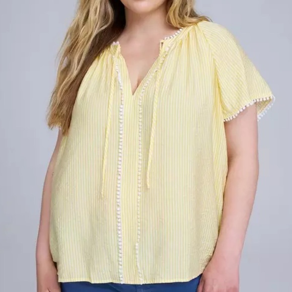 torrid Tops - Torrid Belle Isle Popover Top Yellow Stripe